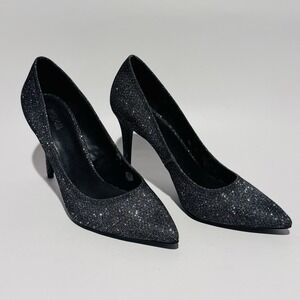 Michael Kors‎ Claire Black Glitter Pumps Pointed Toe Stiletto Heels Size 9 EUC